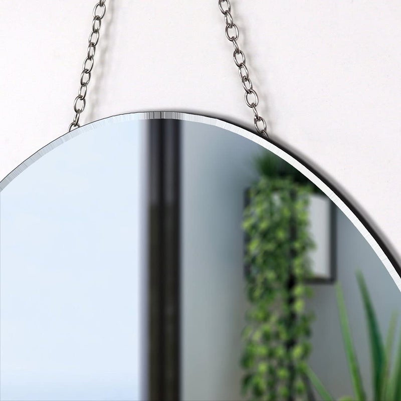 QMDECOR Oval Silver Mirror with Iron Chain - 12x16 inch Vertical or Horizontal Wall Hang Frame Less Mirror - 5 mm Beveled Handicraft Mirror - Image 5